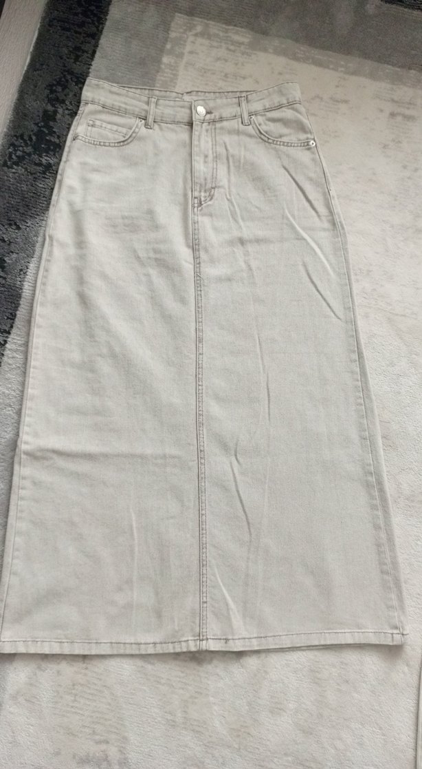 Bej Uzun Keten Kadın Etek - Görsel 3