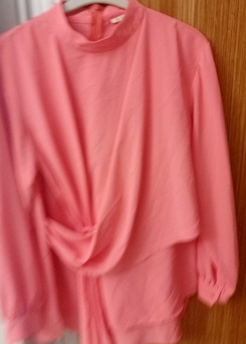 Pembe Drapeli Uzun Kollu Kadın Bluz - Görsel 2