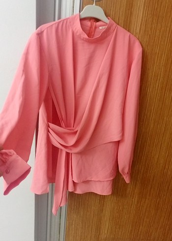 Pembe Drapeli Uzun Kollu Kadın Bluz - Görsel 5