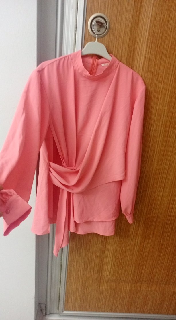 Pembe Drapeli Uzun Kollu Kadın Bluz - Görsel 5