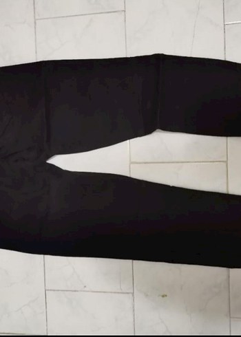 Siyah ön tarafı Deri ve arka tarafı denım  Kadın Pantolon - Görsel 4