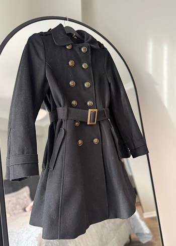 Kemerli Siyah Kadın Kaban - Görsel 4