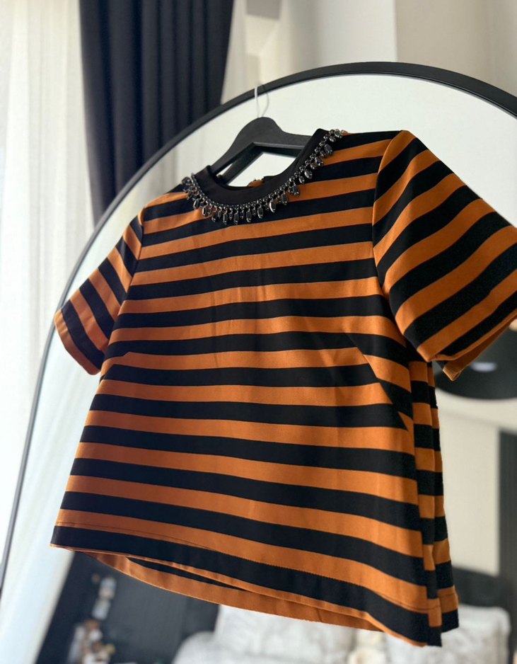 Kahverengi Siyah Çizgili H&M bluz - Görsel 5