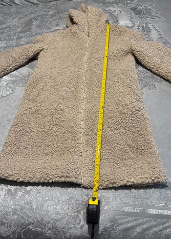 Bej Kadın Midi Peluş Kapüşonlu Kaban - Görsel 5