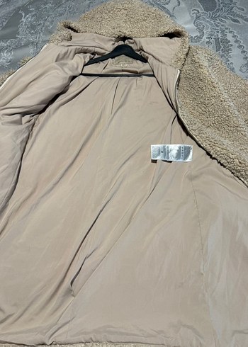 Bej Kadın Midi Peluş Kapüşonlu Kaban - Görsel 7