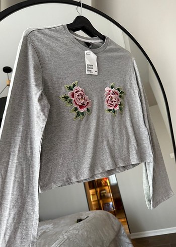 Gri Nakışlı Kadın Sweatshirt H&M - Görsel 5