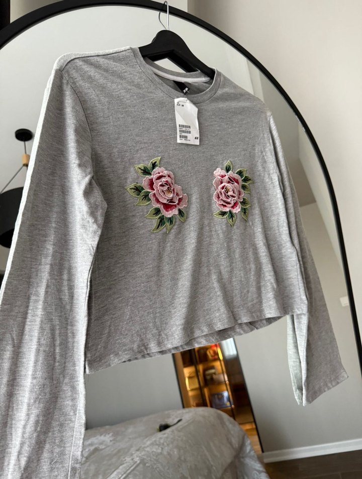 Gri Nakışlı Kadın Sweatshirt H&M - Görsel 5
