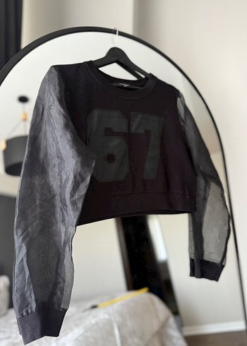 67 Baskılı Siyah Kadın Sweatshirt - Görsel 4