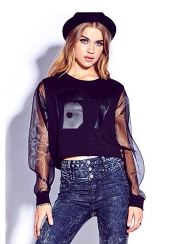 67 Baskılı Siyah Kadın Sweatshirt - Görsel 8