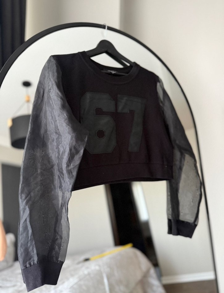 67 Baskılı Siyah Kadın Sweatshirt - Görsel 4