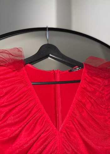 Kırmızı Mini Kikiriki Drapeli Elbise - Görsel 7