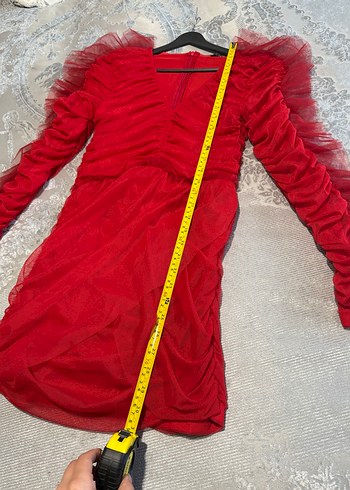 Kırmızı Mini Kikiriki Drapeli Elbise - Görsel 4