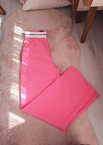 Pembe Midi Kumaş Kadın Pantolon