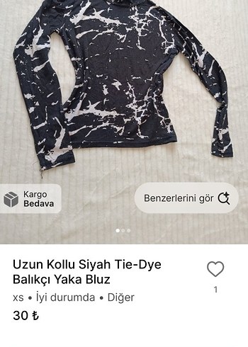 Uzun Kollu Siyah Tie-Dye Balıkçı Yaka Bluz
