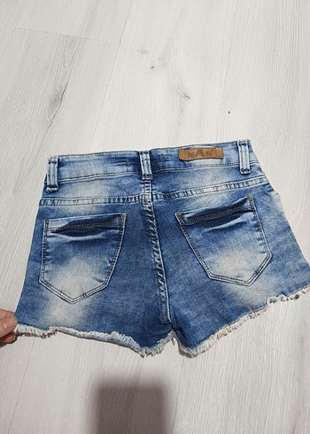 Düğmeli Mini Kadın Kot Şort Tie-Dye Desenli - Görsel 2