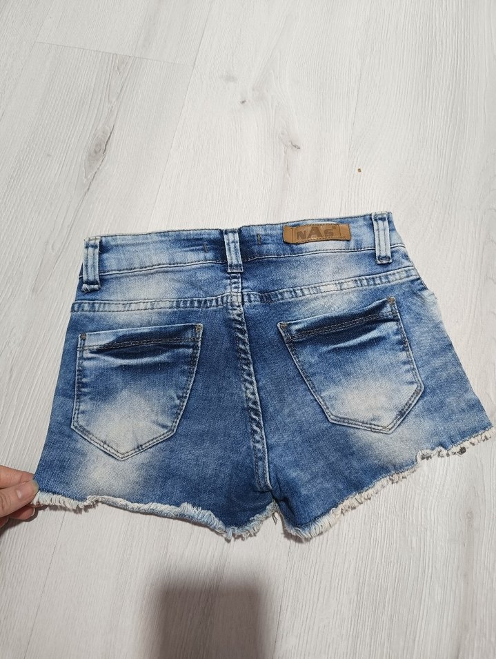 Düğmeli Mini Kadın Kot Şort Tie-Dye Desenli - Görsel 2