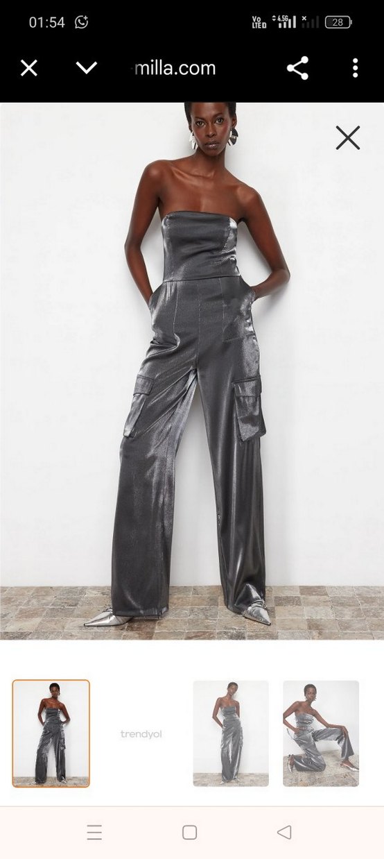 Kadın Gri Deri Midi Tulum - Görsel 4