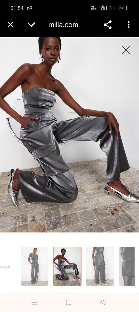 Kadın Gri Deri Midi Tulum - Görsel 5