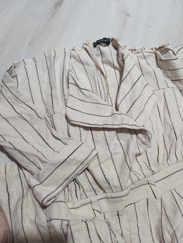 Kadın Bej Kemerli Uzun Keten Tulum - Görsel 4