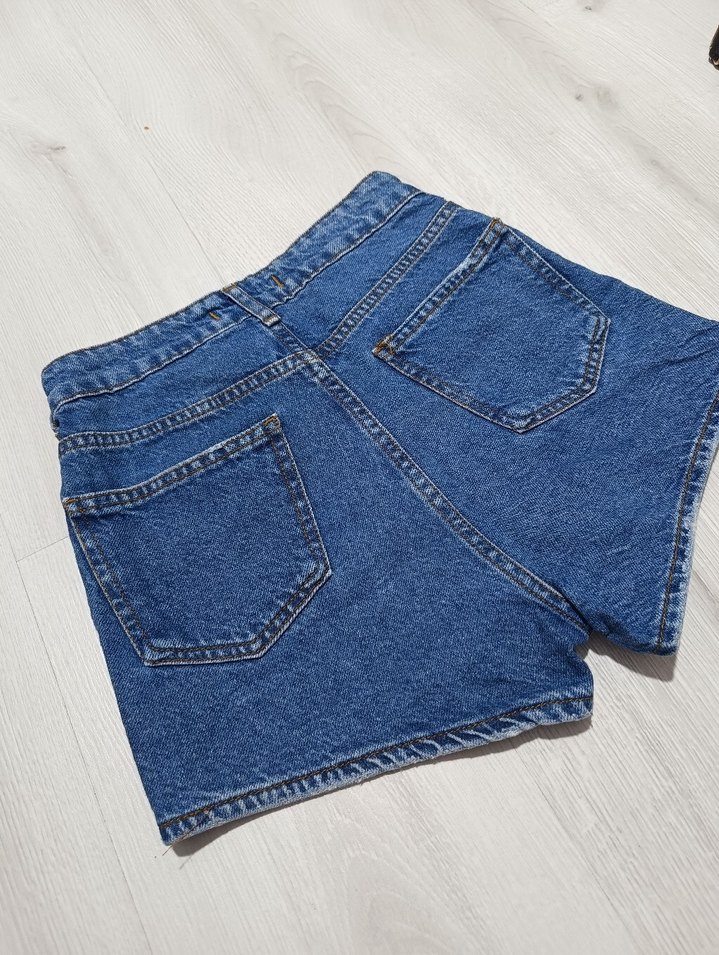 Kadın Mavi Bol Kesim Denim Mini Şort - Görsel 2
