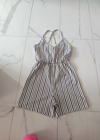 Çizgili Askılı Midi Tulum