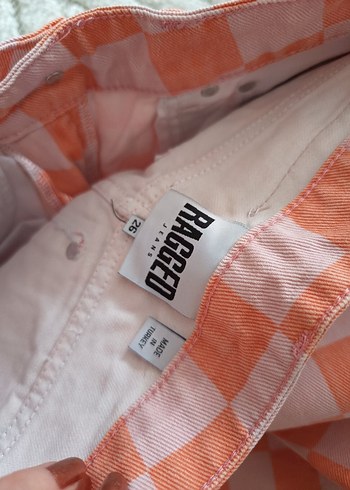 Turuncu Kareli Rahat Kesim Midi Kadın Kot Pantolon - Görsel 3