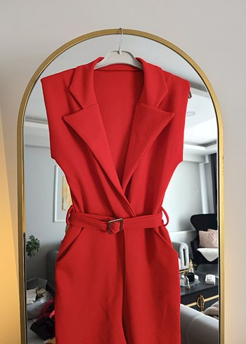 Kemerli Kırmızı Uzun Tulum - Görsel 4