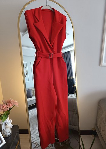 Kemerli Kırmızı Uzun Tulum - Görsel 2