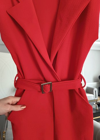 Kemerli Kırmızı Uzun Tulum - Görsel 5