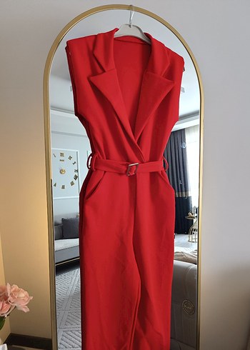 Kemerli Kırmızı Uzun Tulum - Görsel 3