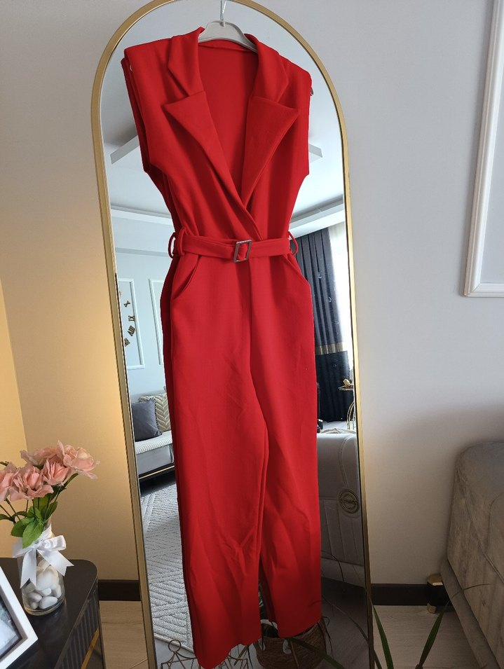 Kemerli Kırmızı Uzun Tulum - Görsel 2