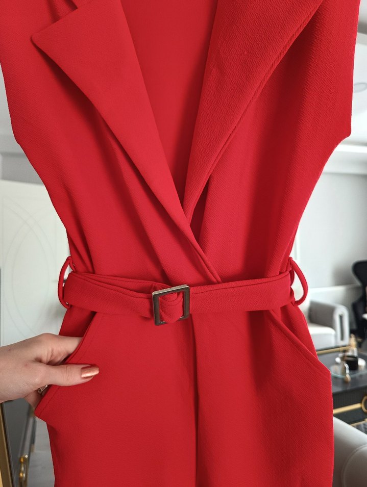 Kemerli Kırmızı Uzun Tulum - Görsel 5