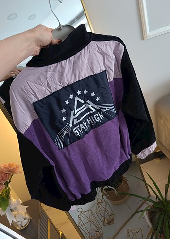 Mor Detaylı Siyah Kadın Street Wear Ceket - Görsel 4