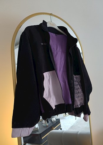 Mor Detaylı Siyah Kadın Street Wear Ceket - Görsel 2