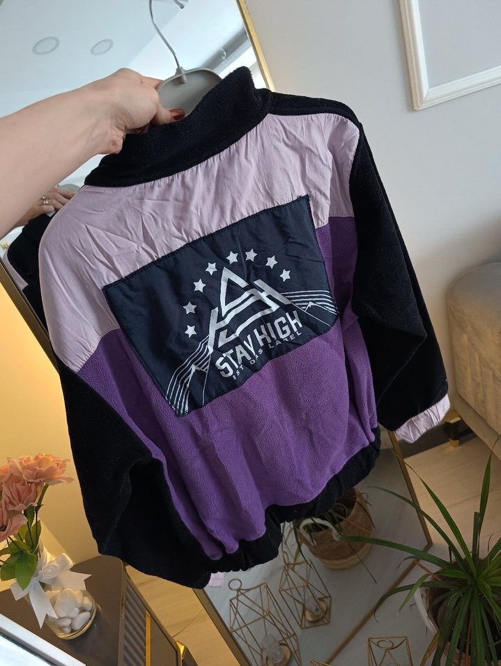 Mor Detaylı Siyah Kadın Street Wear Ceket - Görsel 4