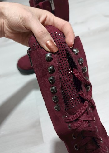 Bordo Süet Tokalı Kadın Bot - Görsel 2