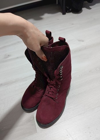 Bordo Süet Tokalı Kadın Bot - Görsel 4