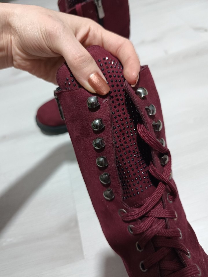 Bordo Süet Tokalı Kadın Bot - Görsel 2