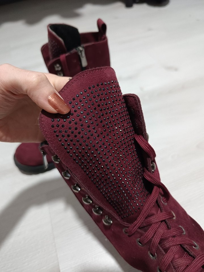 Bordo Süet Tokalı Kadın Bot - Görsel 3