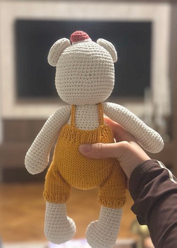 El Örgüsü Sarı Tulumlu Peluş Ayıcık - Görsel 3