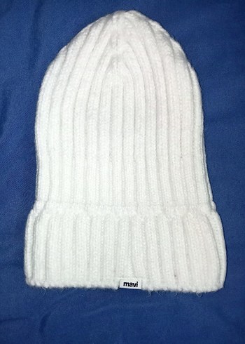 Beyaz Örgü Kadın Bere - Mavi - Görsel 4