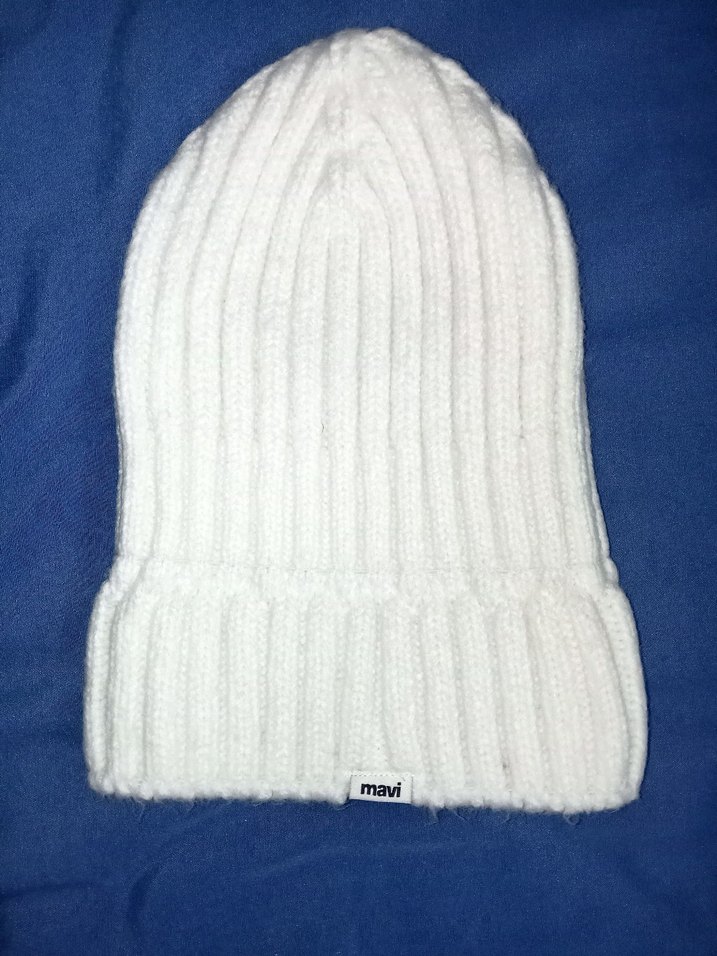 Beyaz Örgü Kadın Bere - Mavi - Görsel 4