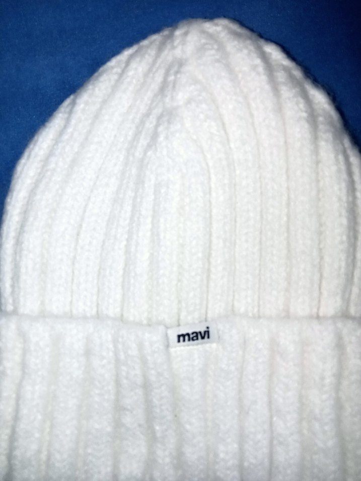 Beyaz Örgü Kadın Bere - Mavi - Görsel 2