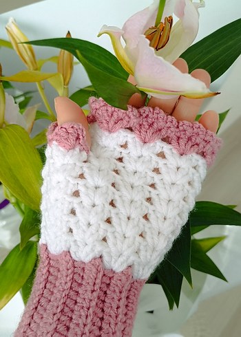 Dantel Detaylı Bohem Örgü Kadın Eldiveni - Görsel 2