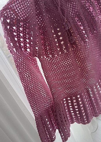 Mor Dantel Detaylı Kadın Triko Şal - Görsel 2