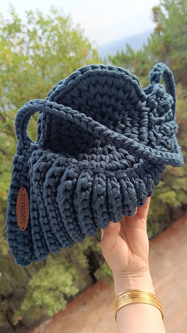 Lacivert Örgü Kadın Çanta - Görsel 3