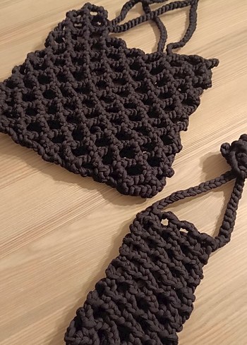 Koyu Kahverengi Örgü Bohem Kadın Çanta - Görsel 2