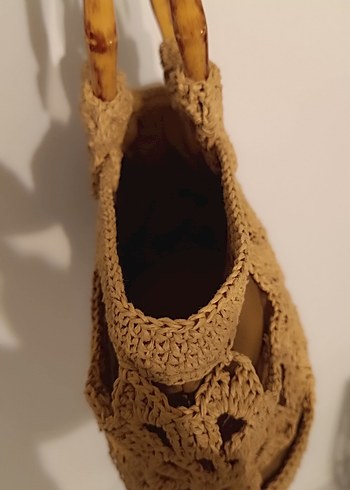 Bej Dantel Detaylı Örgü Bohem Kadın Çanta - Görsel 4