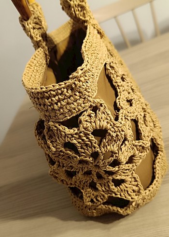 Bej Dantel Detaylı Örgü Bohem Kadın Çanta - Görsel 8