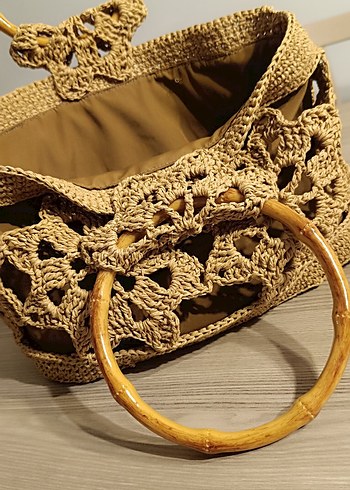 Bej Dantel Detaylı Örgü Bohem Kadın Çanta - Görsel 10